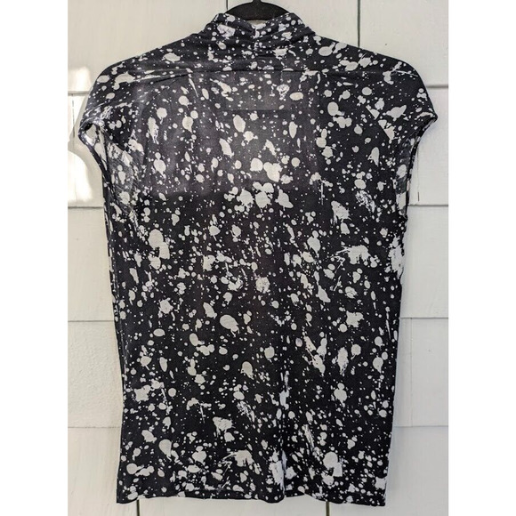 Michael Michael Kors Women's Small Top ~ Splatter Cowl Neck Casual Black White - Picture 4 of 8